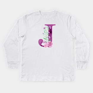 Floral Monogram J Beautiful Rose Bouquet Kids Long Sleeve T-Shirt